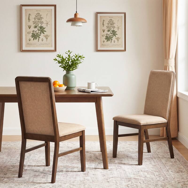 Gymax Upholstered Dining Chairs Set of 4 w/ Solid Rubber Wood Legs for