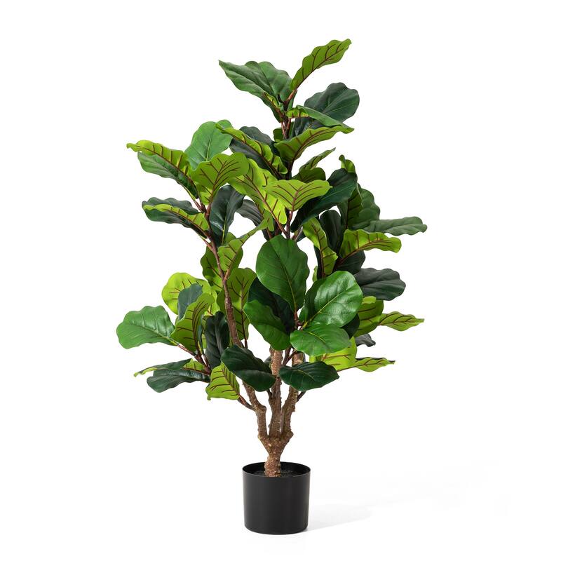 Glitzhome 3ft-6ft Set of 2 Artificial Olive Trees/ Bamboo/ Ficus with Ceramic Planters Real Touch