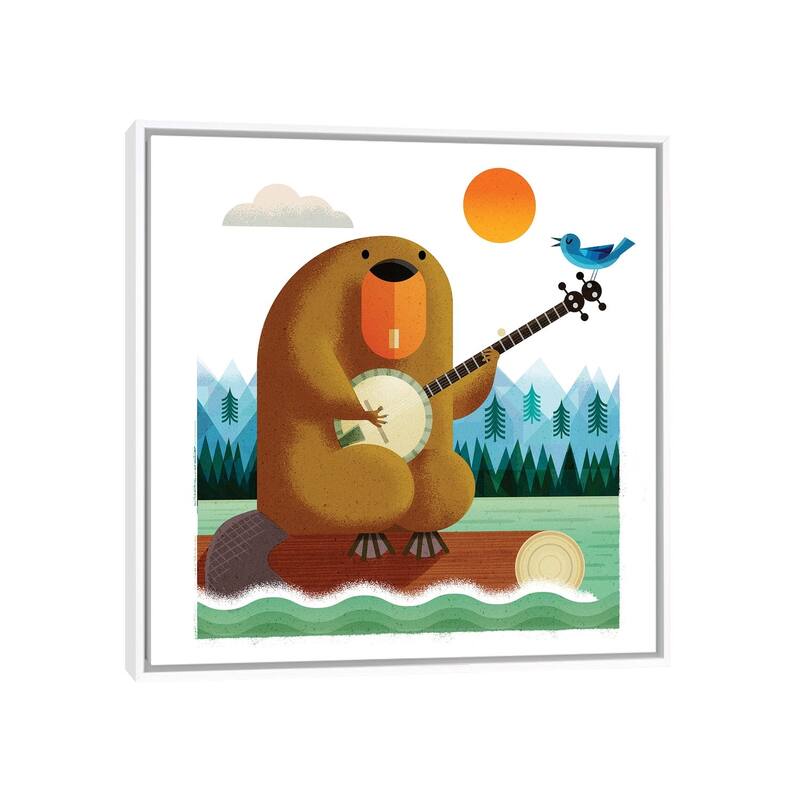 iCanvas "Banjo Beaver And Bluebird" by Gareth Lucas Framed Canvas Print - White - 37x37