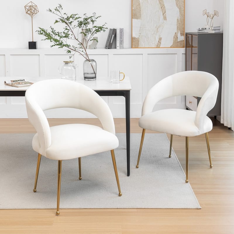 Mid Century Modern Velvet Upolstered Open-Back Dining Chair Set of 2