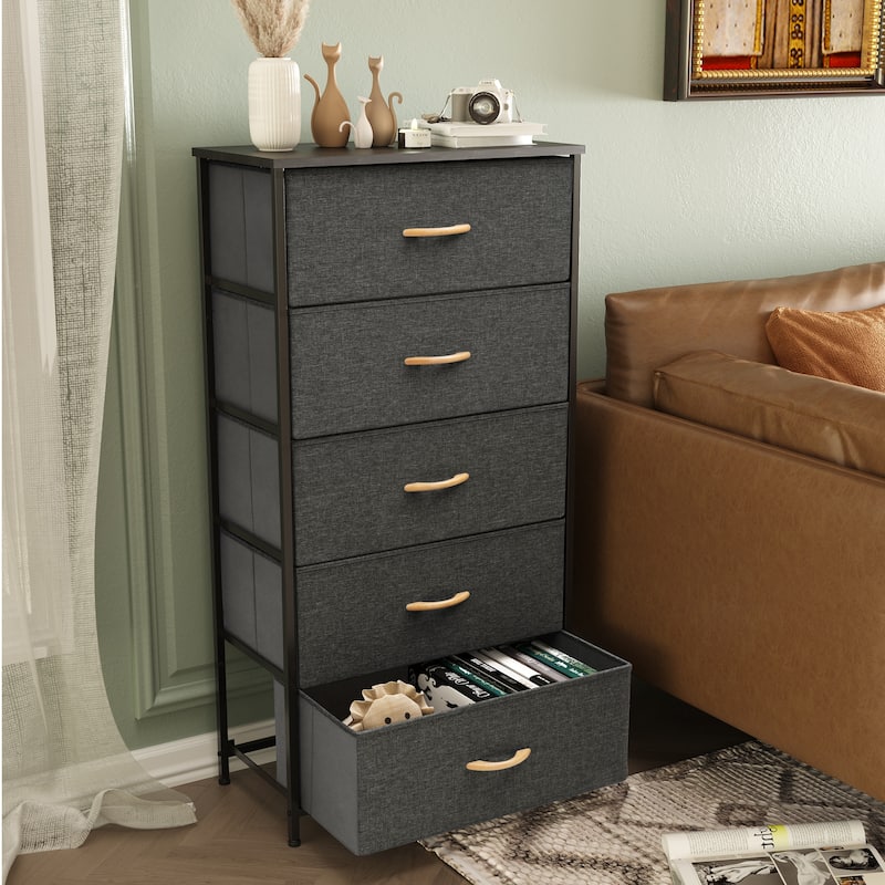 Pellebant Fabric Vertical Dresser Storage Chest Tower with 5 Drawers