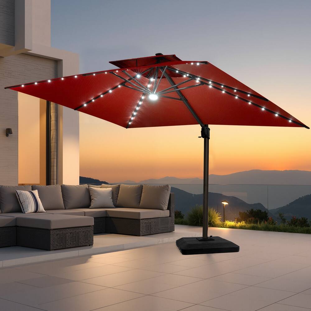 Pellebant 10 x 13FT Outdoor Rectangular Cantilever Patio Umbrella Solar LED Lighted with Premium Base