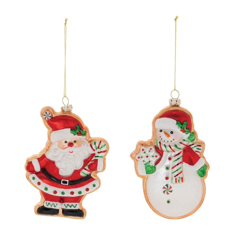 Santa and Snowman Cookie Glass Christmas Ornaments - 5.5" - 12ct