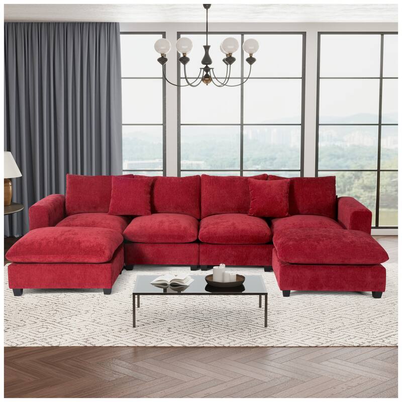 Lucca 6-Piece Chenille Upholstered Modular Sectional with USB Port