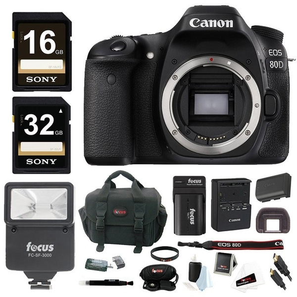 Canon EOS 80D DSLR Camera (Body) w/ Slave Flash & 48GB Bundle