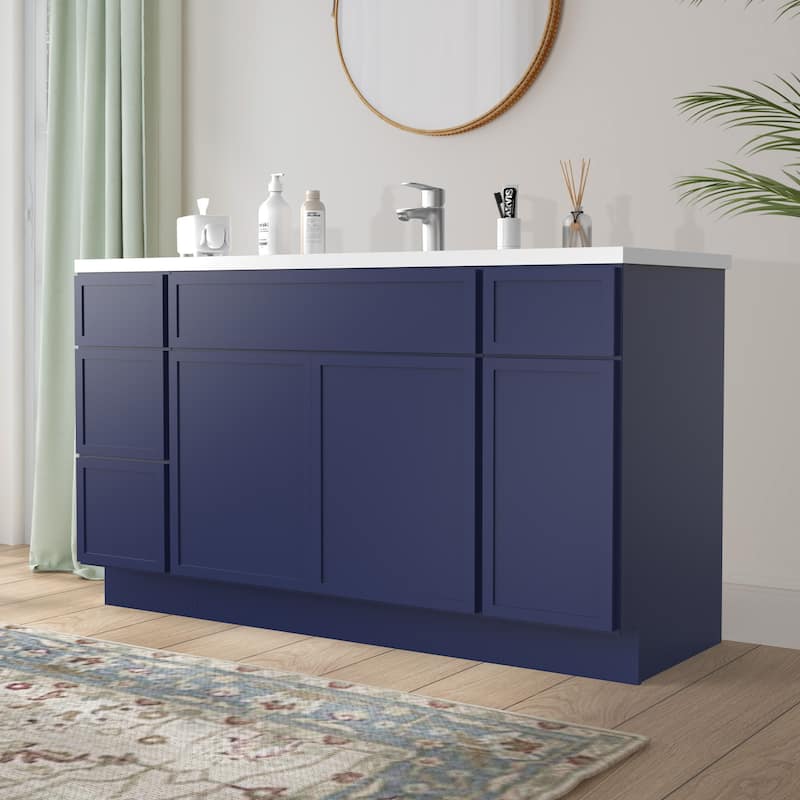 Vanity Art 57" Birch Freestanding Bathroom Vanity Cabinet without Top