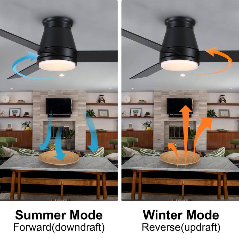 48" Remote Control Low Profile Ceiling Fan with LED Light and 3 Reversible Blades
