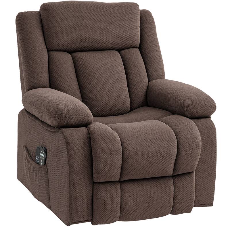 Brown Power Lift Recliner Massage Chair with Built-in USB Port and Side Storage Pockets