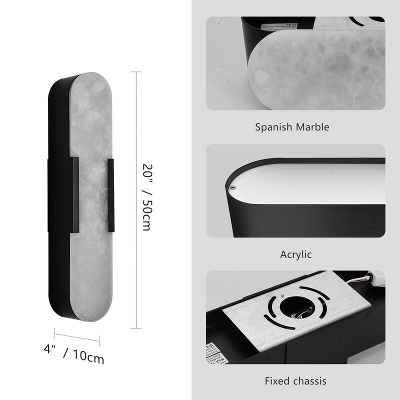 Modern Black Wall Sconces with Natural Marble (Set of 2)