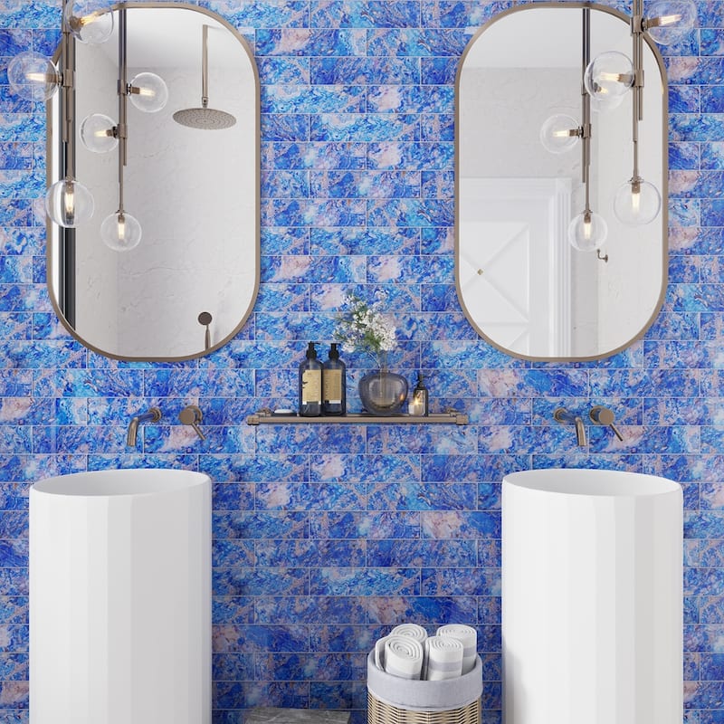 Apollo tile 3" x 12" Carnelian Glossy Cobalt Blue Glass Tile (5 sq ft/case) - 20 Pack