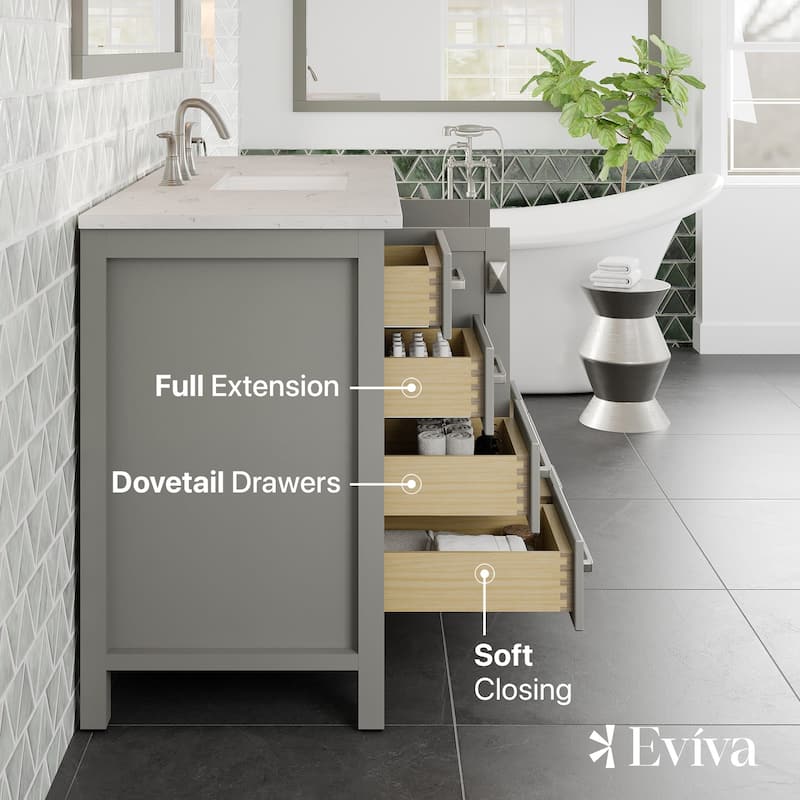 Eviva Aberdeen 48"W Bath Vanity with White Carrara Quartz Top