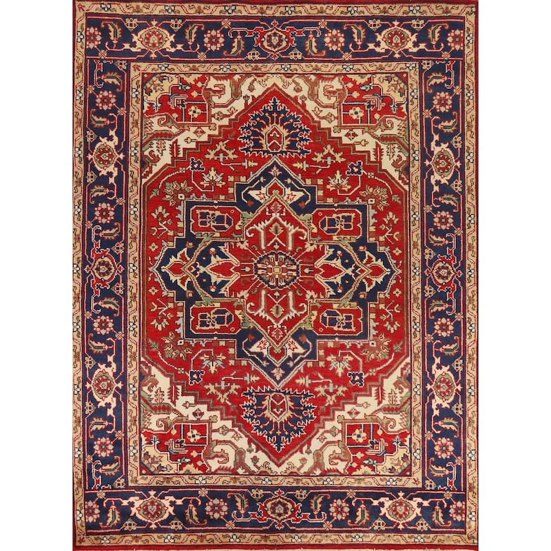 Hand Knotted Oriental 100% Wool Carpet Traditional Medallion Red Heriz (serapi) Area Rug - 9' 11'' X 7' 11''