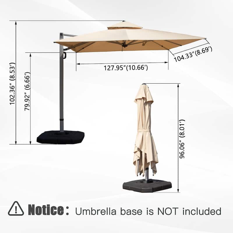 9'x 11' Rectangle Cantilever Umbrella with Center Pole, (Base Not Included)