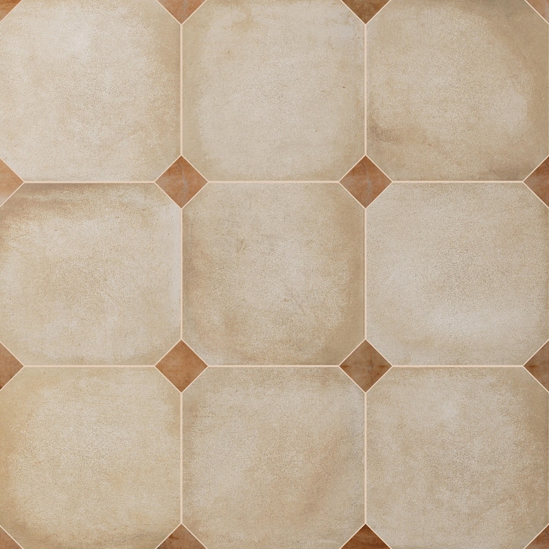 Merola Tile Laverton Octagon Beige with Taco Natural 7-7/8" x 7-7/8" Porcelain Floor and Wall Tile