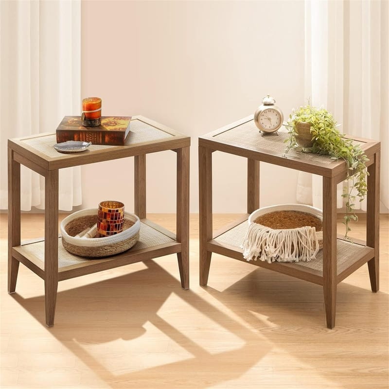 End Table Living Room Set of 2 - 14"D x 24"W x 24"H - 14"D x 24"W x 24"H - Oak Wood - Wood