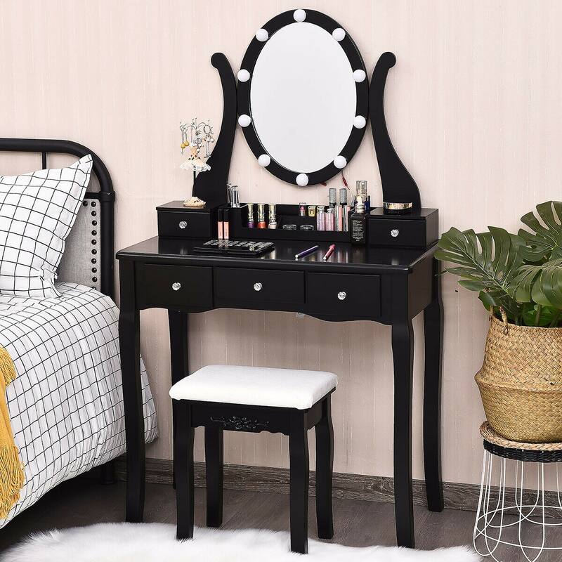 Gymax Vanity Table Set w/10 Light Bulbs and Touch Switch Makeup
