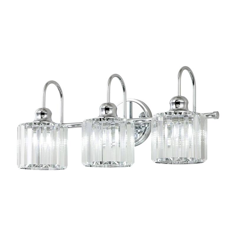 3 - Light Modern Glam Crystal Bathroom Vanity Light Wall Sconce - Circular Shade - Chrome