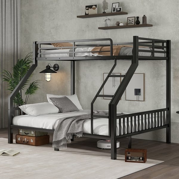 slide 2 of 10, Twin XL Over Queen Metal Bunk Bed with Ladder and Slats Support for Adults Teens, Black, (Old SKU W2580S00003) Black