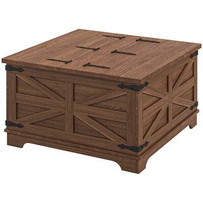 Farmhouse Coffee Table with Storage, Center Table with Hinged Lift Top and Hidden Space, Square Coffee Table for Living Room