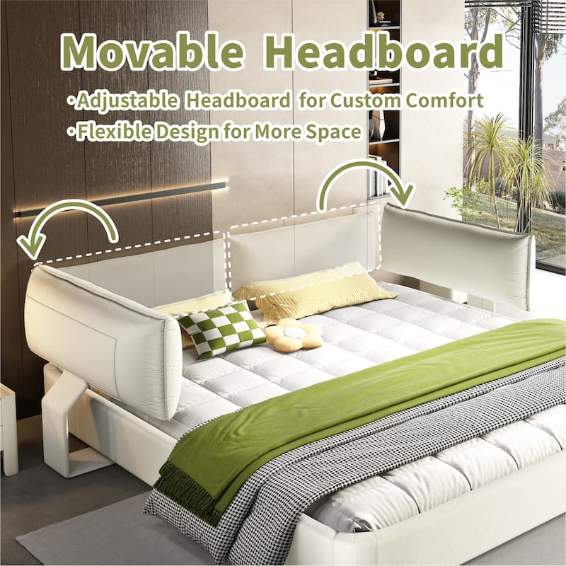 King Size Cloud Bed Frame with Oversized Movable Headboard, Chenille Upholstered Platform Bed with Metal & Wood Support