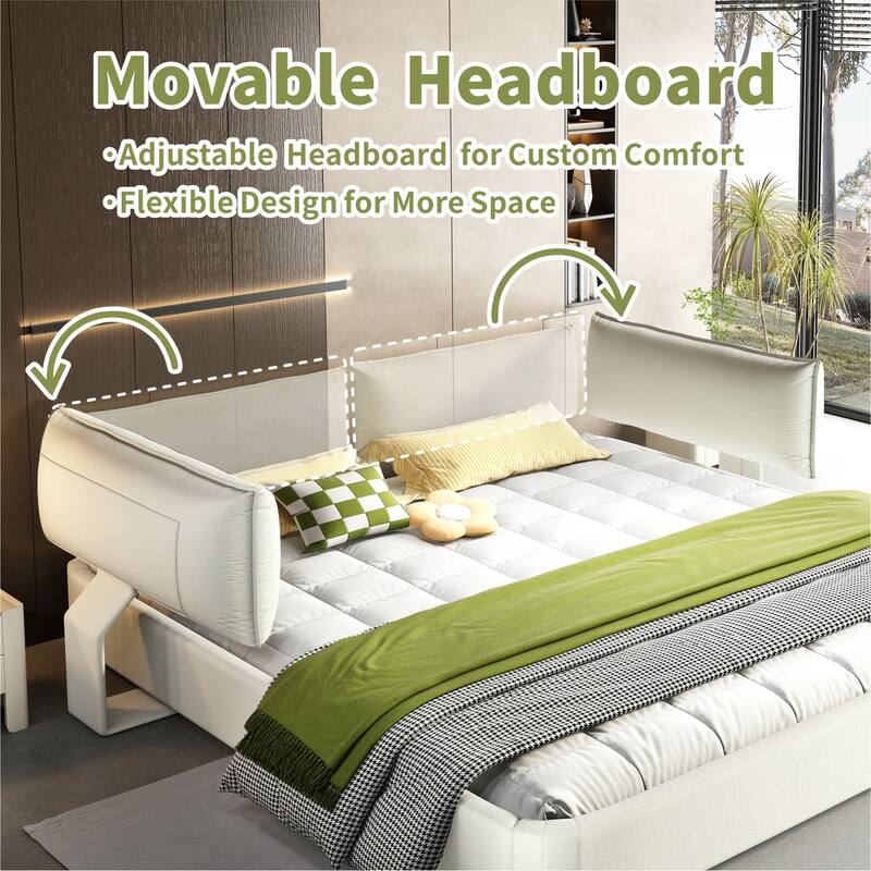 Low Profile King Size Cloud Bed Frame with Movable Headboard, Chenille Platform Bed with Metal/Solid Wood Slat Double Support