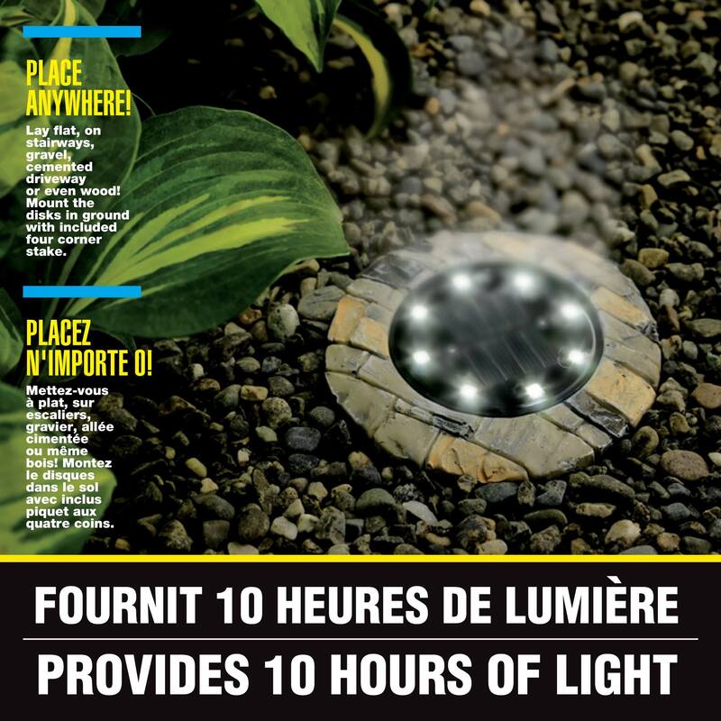 Bell + Howell 8 LED Round Stone Solar Powered Disk Lights - 8 Pack - Brown