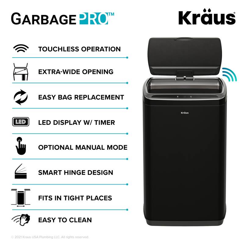 KRAUS GarbagePro Touchless Motion Sensor Stainless Steel Trash Can
