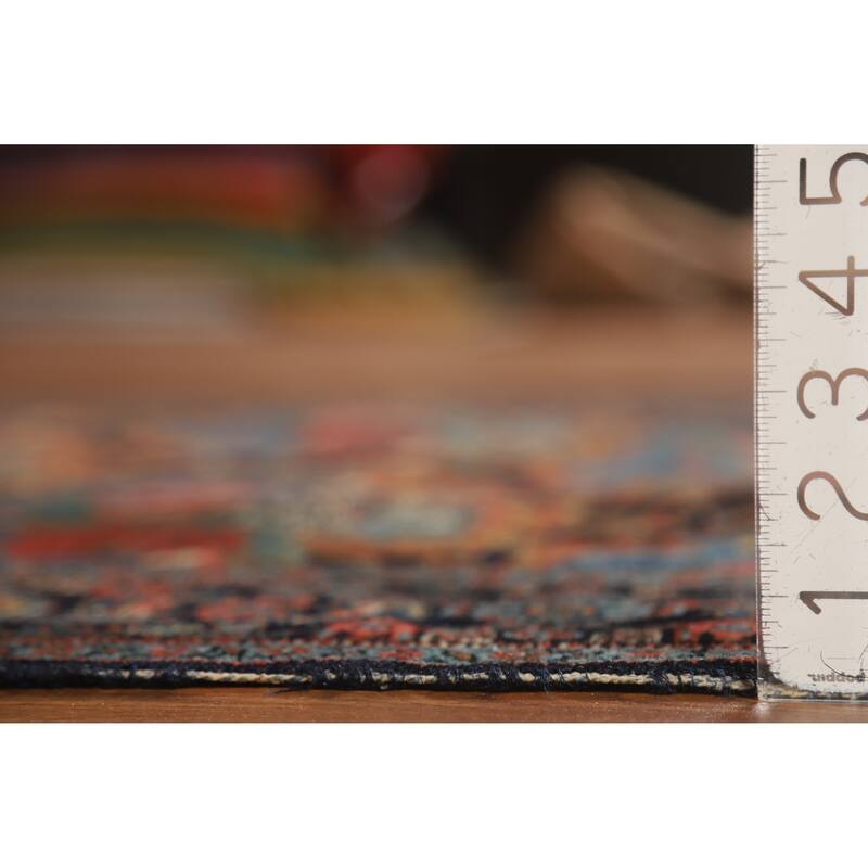 Hand Knotted Oriental 100% Wool Carpet Traditional All-Over Navy Blue & Blues Senneh Runner Rug - 19' 3'' X 3' 5''
