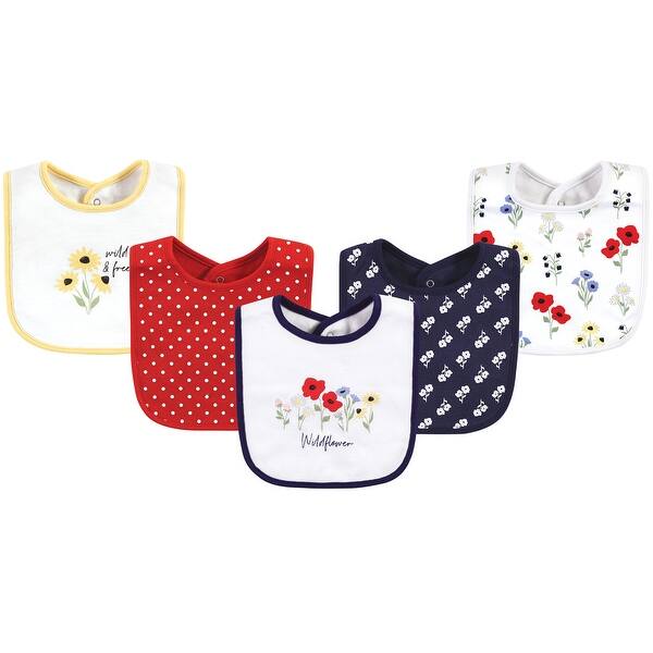 slide 1 of 1, Hudson Baby Infant Girl Cotton Bibs, Wildflowers, One Size - Wildflowers - One Size One Size - Wildflowers