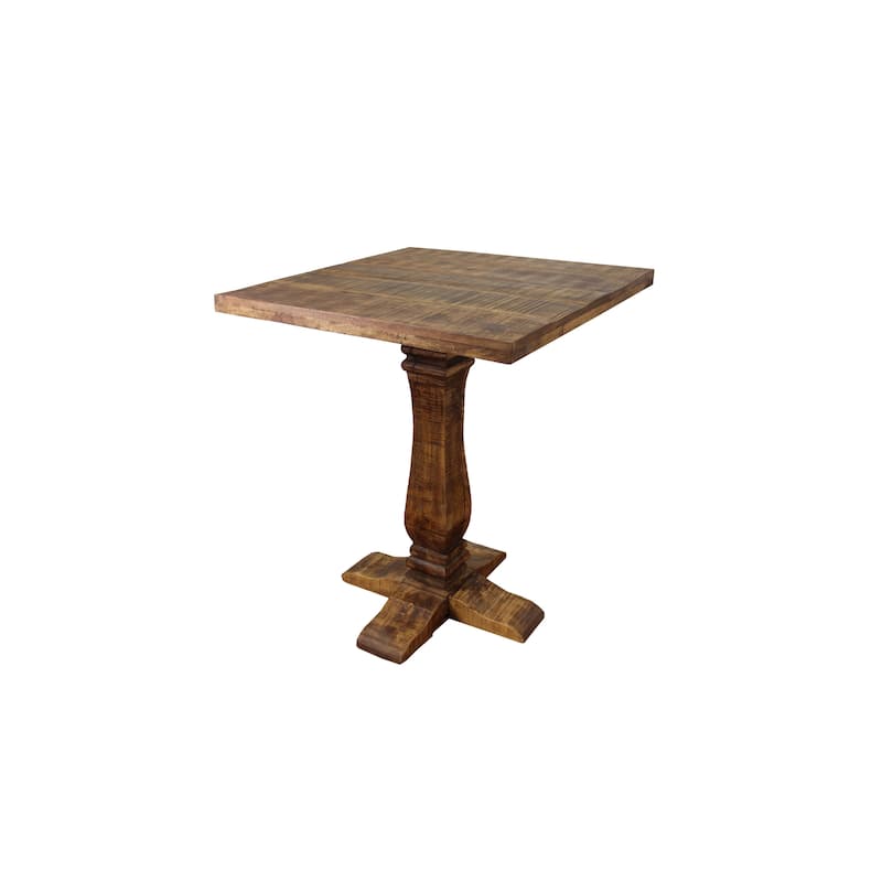 HomeRoots 36" Brown Solid Wood Square Pedestal Bar Table - 36 in. x 42 in. x 36 in.