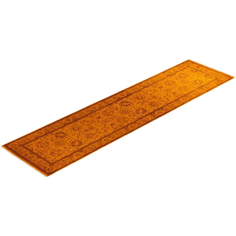 Fine Vibrance, One-of-a-Kind Hand-Knotted Runner Rug - Gold, 2' 5" x 9' 10" - 2' 5" x 9' 10"