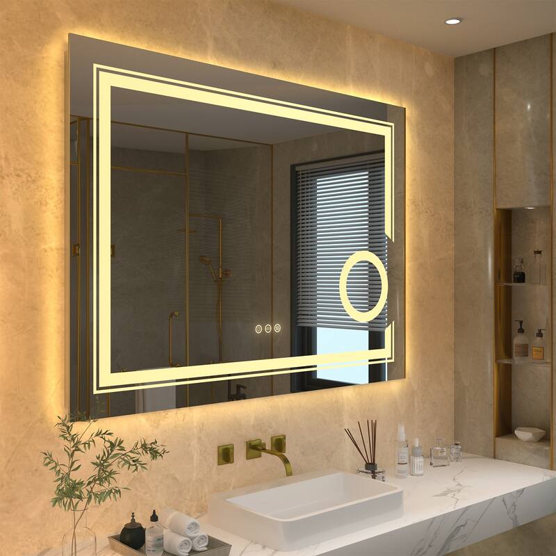 Extra Large LED Wall Mounted Bathroom Vanity Mirror Makeup Shaving with 3X Magnifier