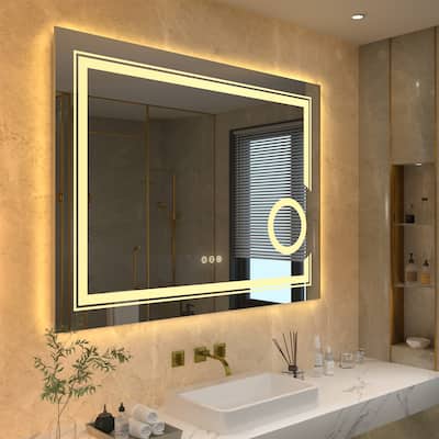Led Backlit Lighted Bathroom Mirror with Anti-Fog Wall-mounted Restroom Vanity Mirror with Smart Touch Button, 3X Magnifier