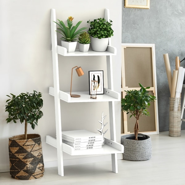 4 Tier Leaning Ladder Shelf Bookshelf Storage Shelves Unit Organizer Log Color 