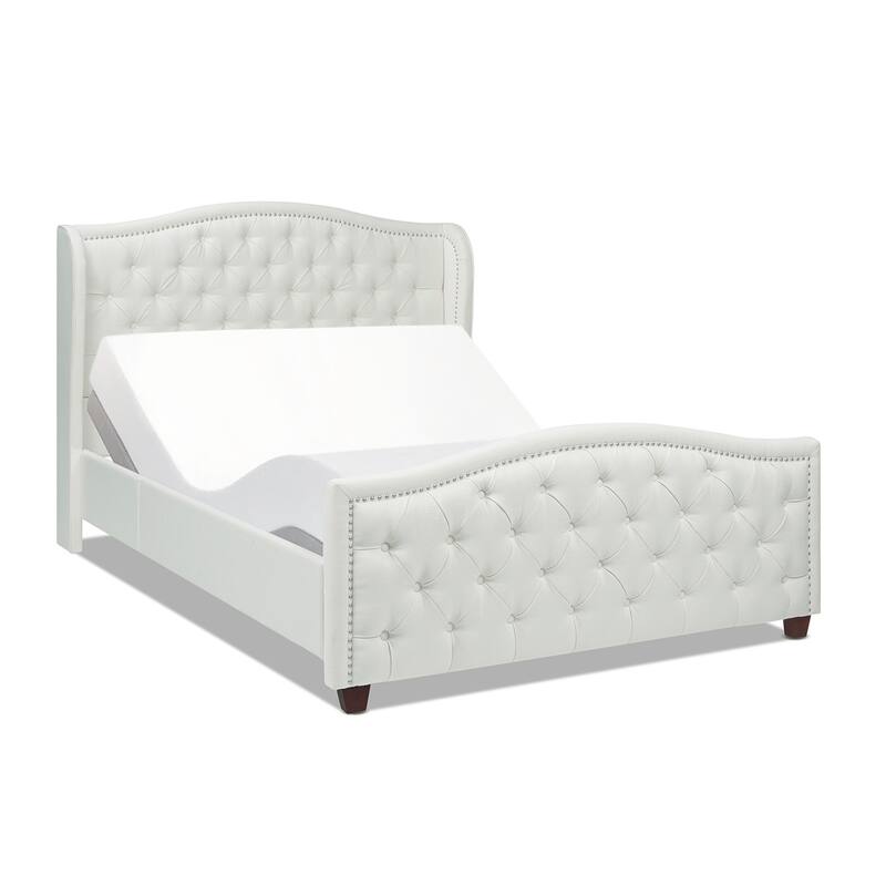 Queen Size Wingback Upholstered Platform Bed with Button-Tufted Headboard