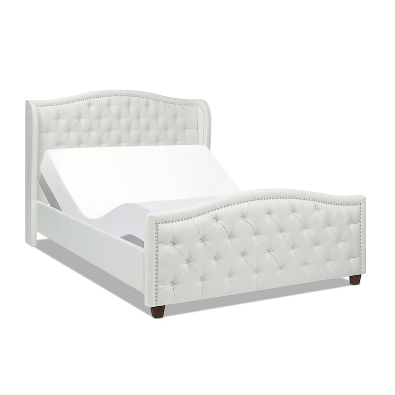 Queen Wingback Upholstered Platform Bed Frame - Polyester Fabric, Foam Fill, Stylish & Supportive