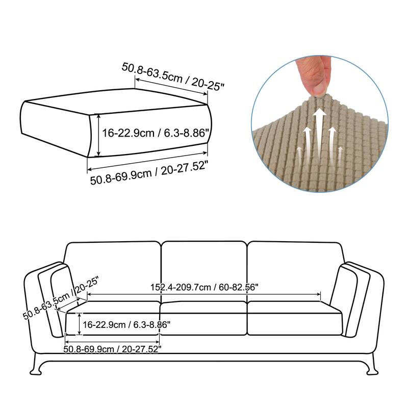 2 Pcs Couch Cushion Cover, 20"x20" Polyester Stretch Sofa Cover - Light Khaki