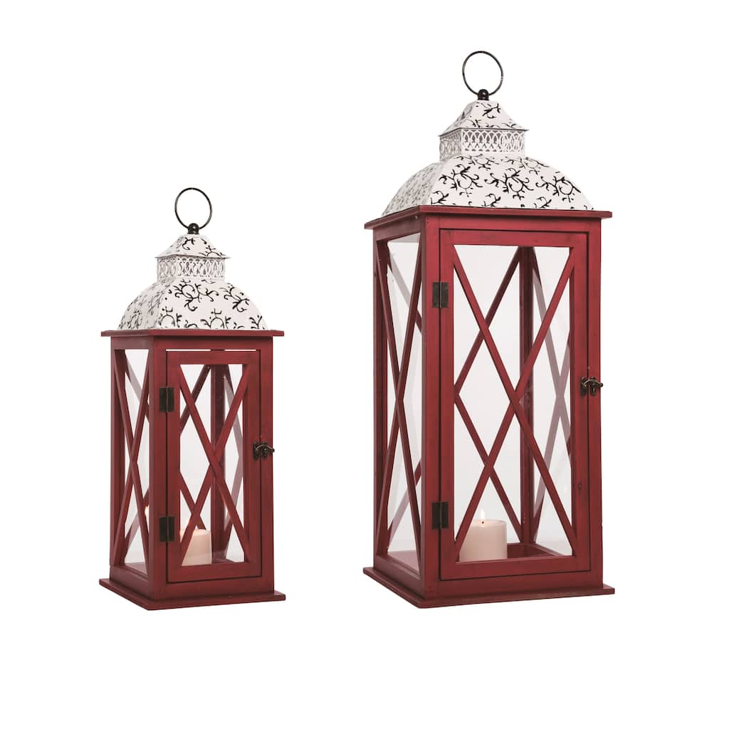 Transpac Metal 32.25 in. Multicolor Christmas Enamel Lantern Set of 2