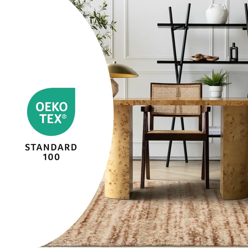 Orange Cream Taupe Distressed Striped Rug