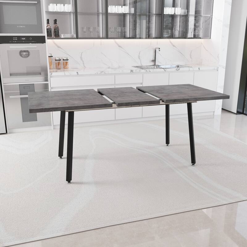 55.12-70.87"expandable modern kitchen dining table, rectangular MDF dining table for 4-6 people, medieval industrial style, with