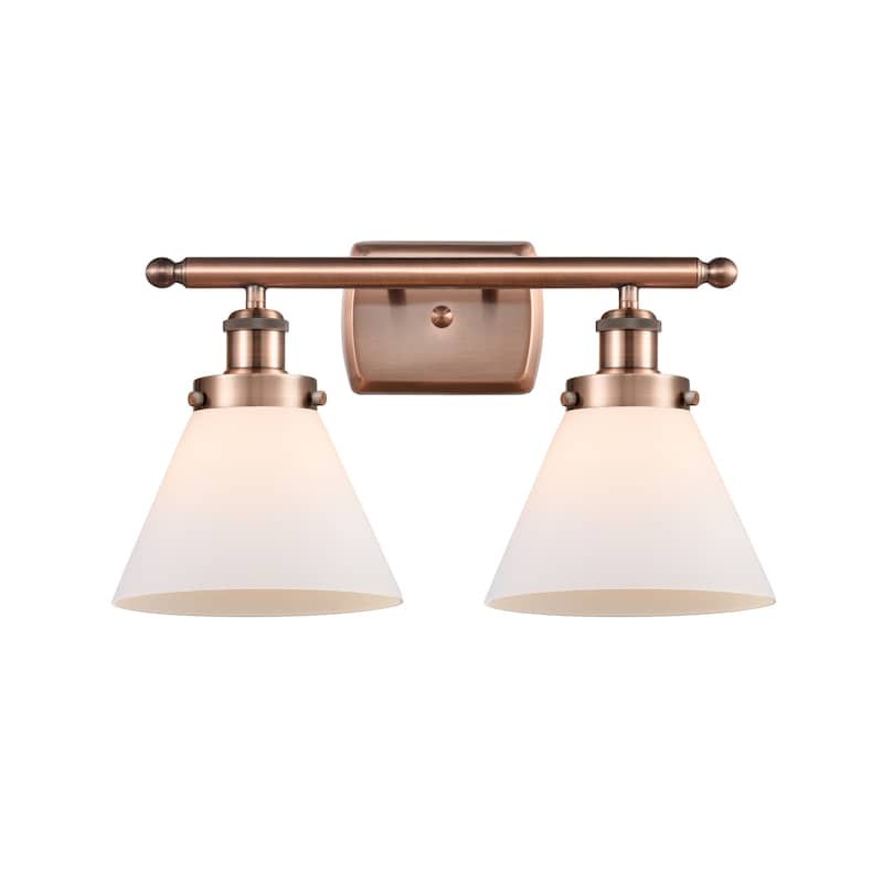 Innovations Lighting Ballston Urban Cone - 2 Light 18" Bath Vanity Light - Antique Copper/Matte White