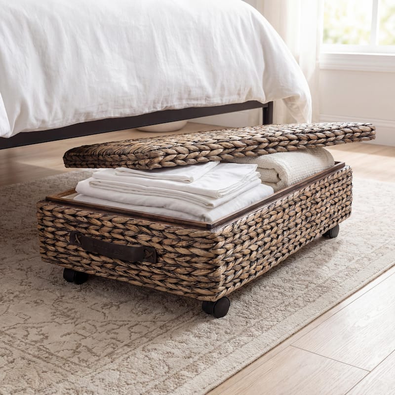happimess Hyacinth/Wood Underbed Storage Bin with Wheels & Handles