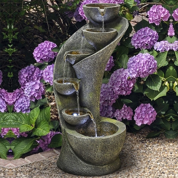 Outdoor Fountain for Garden Curved Indoor-Outdoor Fountain w/LED Light