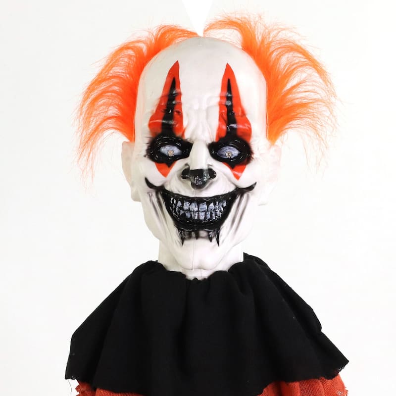 Haunted Hill Farm Twister the Clown Animatronic Tree Hugger with Movement, Sounds, and Light-Up Eyes for Halloween Decoration
