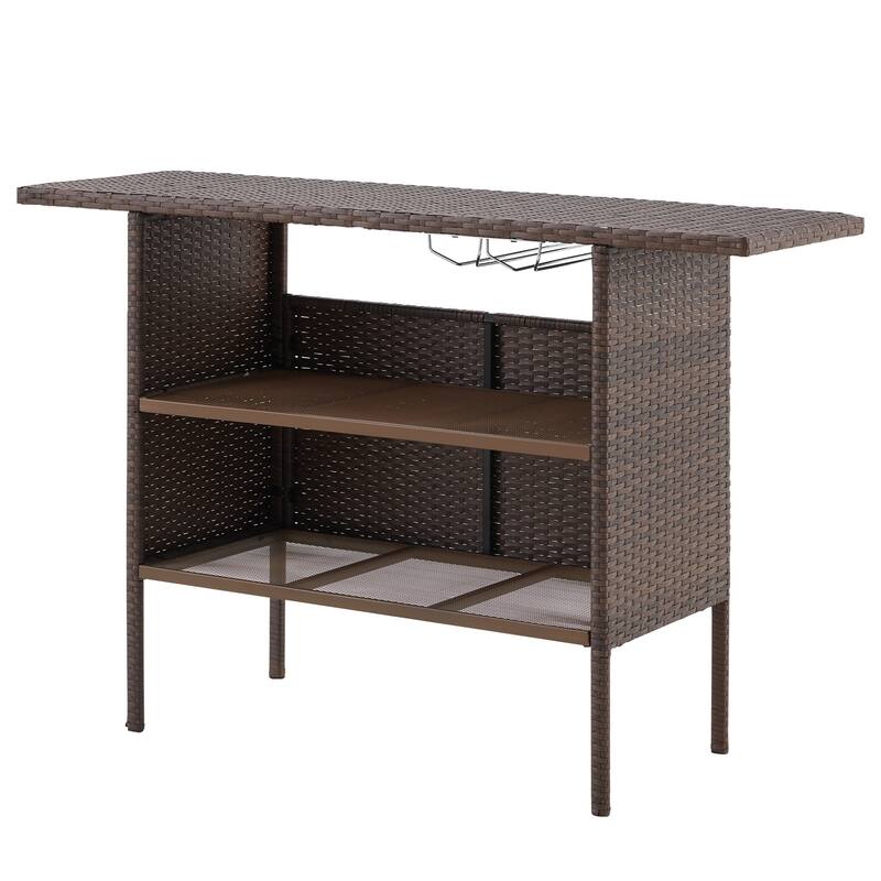 AVAWING Patio PE Wicker Bar Table Rattan Bar Counter Table