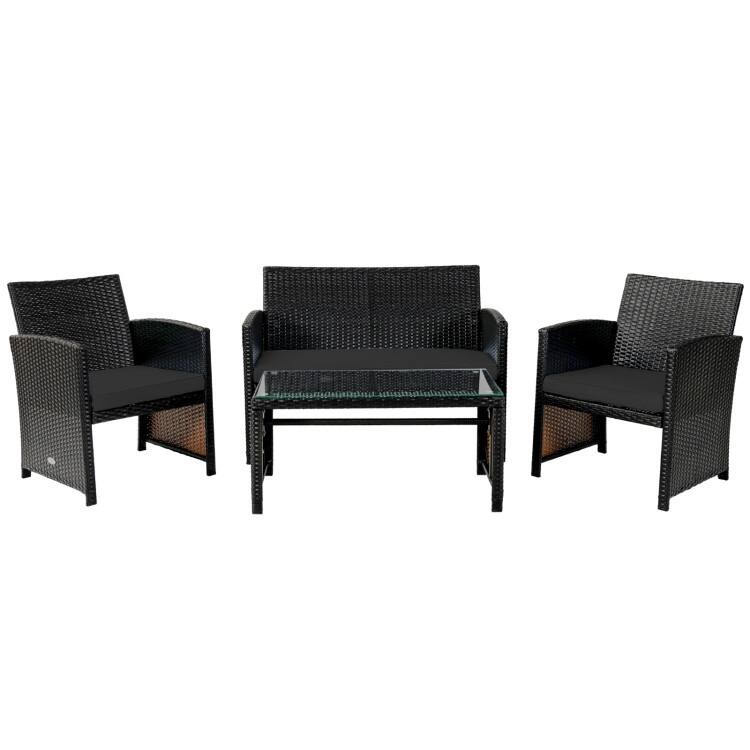 Black Mix Brown Rattan 4 Piece Sofa Set with Coffee Table Outdoor - 43.5" x 25" x 31" (L x W x H)
