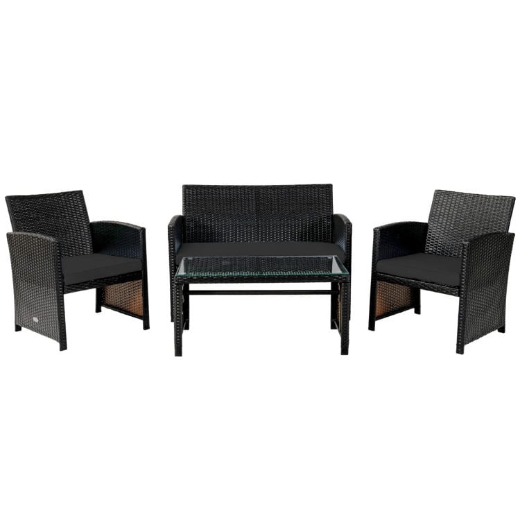 Black Mix Brown Rattan 4 Piece Sofa Set with Coffee Table Outdoor - 43.5" x 25" x 31" (L x W x H)