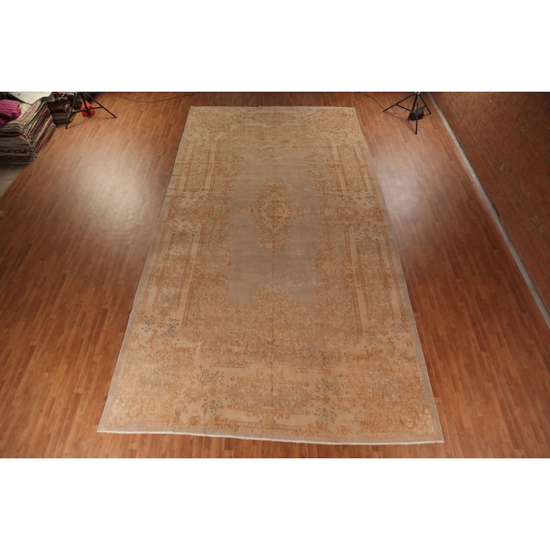 Kerman Persian Antique Large Rug Hand-Knotted Wool Carpet - 10'6"x 19'9"