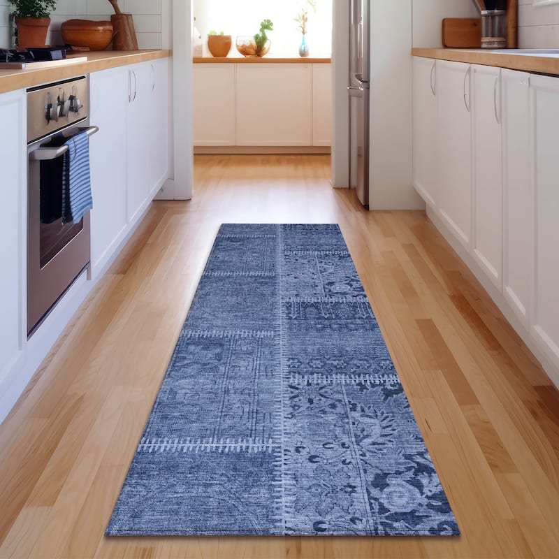Premium Washable Super Soft Vintage Patchwork Mayfield Rug - Navy - 2' 3" x 7' 6" - Runner