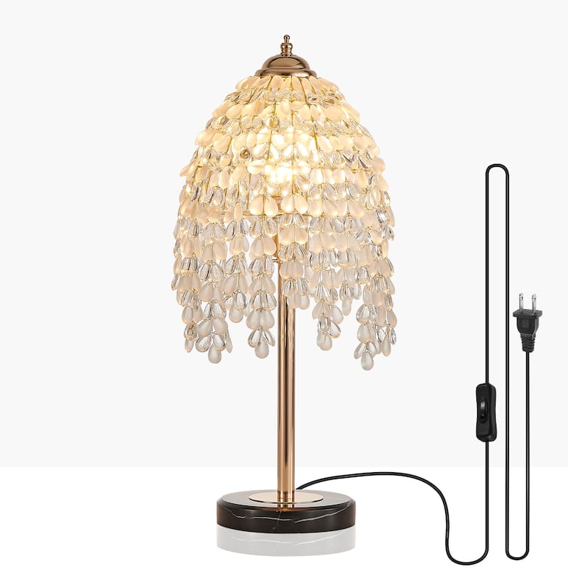 19"(H) Elegant Crystal Table Lamp - Vintage Waterfall Design with Teardrop Grape Crystal Bead String Shades